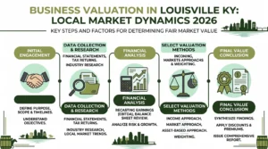 Infographic summarising key business valuation louisville ky steps and value factors at Sofer Advisors
